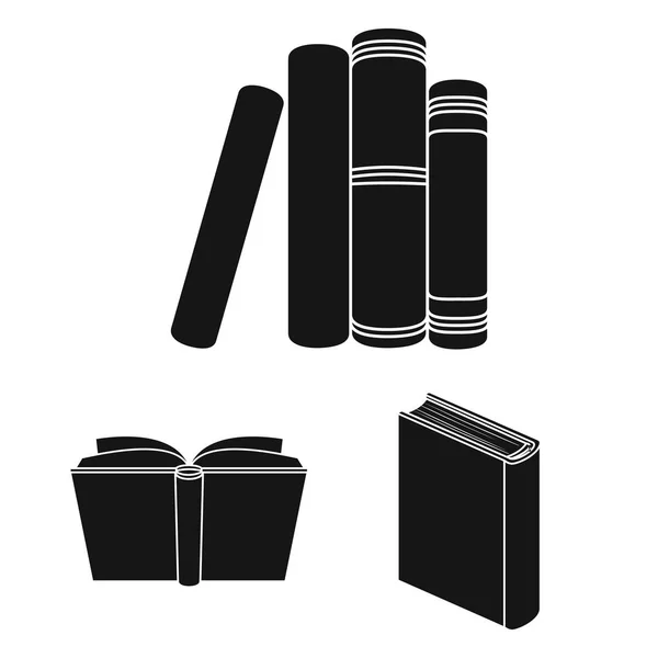 Kitap set koleksiyonu tasarım için siyah simgeler bağlı. Basılı ürünler sembol stok web illüstrasyon vektör. — Stok Vektör