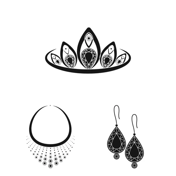 Joyería y accesorios iconos negros en la colección de conjuntos para el diseño.Decoración vector símbolo stock web ilustración . — Vector de stock