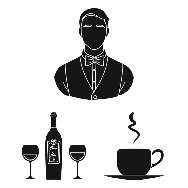 Restaurant and bar black icons in set collection for design. Pleasure, food and alcohol vector symbol stock web illustration. — Stock Vector