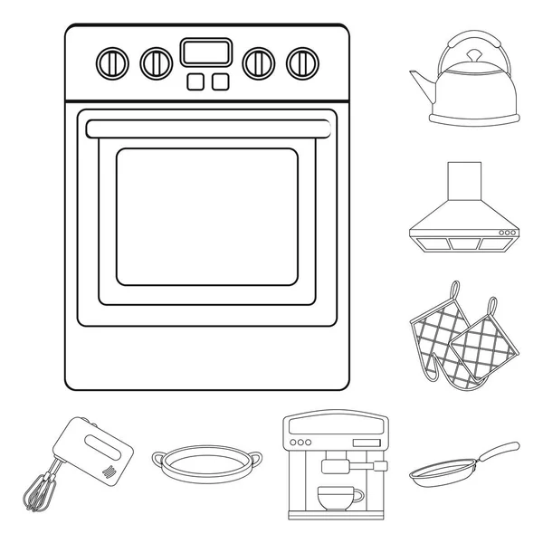 Küchengeräte umreißen Symbole in Set-Kollektion für Design. Küche und Zubehör Vektor Symbol Stock Web Illustration. — Stockvektor