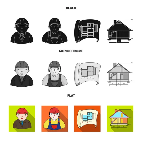 Engineer-constructor, construction worker, site plan, technical drawing of the house. Architecture set collection icons in black, flat, monochrome style vector symbol stock illustration web. — Stock Vector