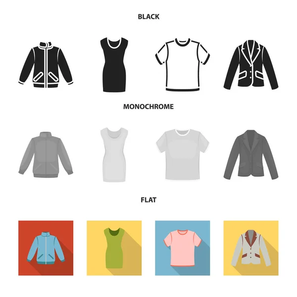 Α επανδρώνει το μπουφάν, ένα πουκάμισο, T-shirt, ένα επαγγελματικό κοστούμι. Ρούχα στεγάζεται συλλογή εικονιδίων σε μαύρο, επίπεδη, μονόχρωμη στυλ διάνυσμα σύμβολο μετοχής εικονογράφηση web. — Διανυσματικό Αρχείο