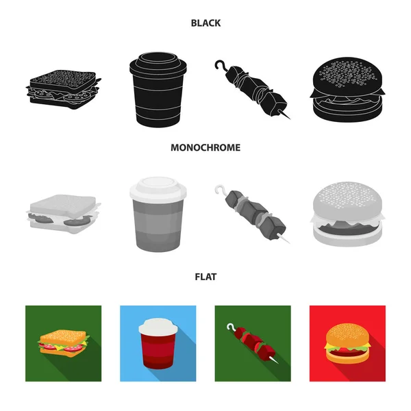 Sandwich, café, shish kebab, hambúrgueres. Fast food set collection icons in black, flat, monocromático style vector symbol stock ilustração web . —  Vetores de Stock