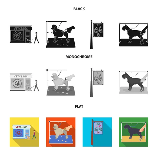 Visiting a vet clinic, a signboard of a stylish salon for a pet, a haircut of dogs. Vet clinic and pet,dog care set collection icons in black, flat, monochrome style vector symbol stock illustration — Stock Vector