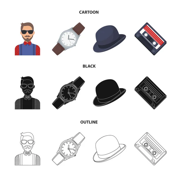 Hipster, moda, estilo, subcultura. Ícones de coleção de conjuntos de estilo Hipster em desenhos animados, preto, estilo esboço vector símbolo ilustração web . — Vetor de Stock