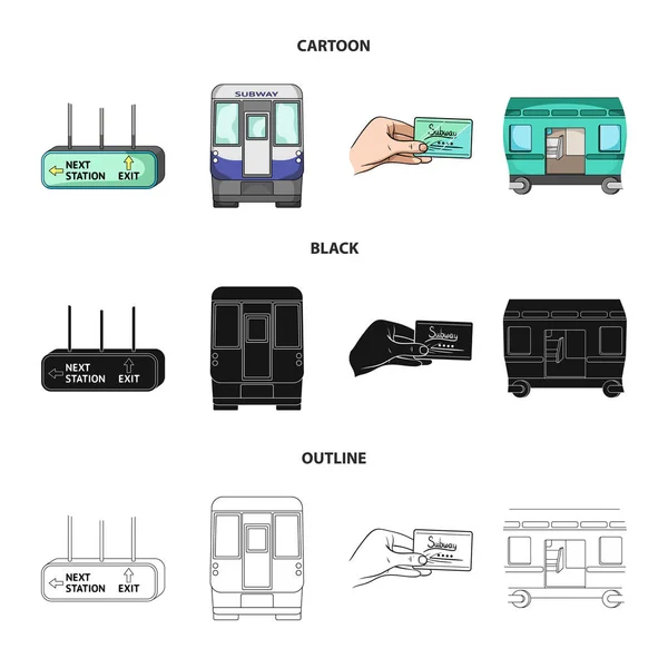 Transporte, público, tren y otros iconos web en dibujos animados, negro, contorno style.Equipment, atributos, iconos de mecanismo en la colección de conjuntos . — Vector de stock
