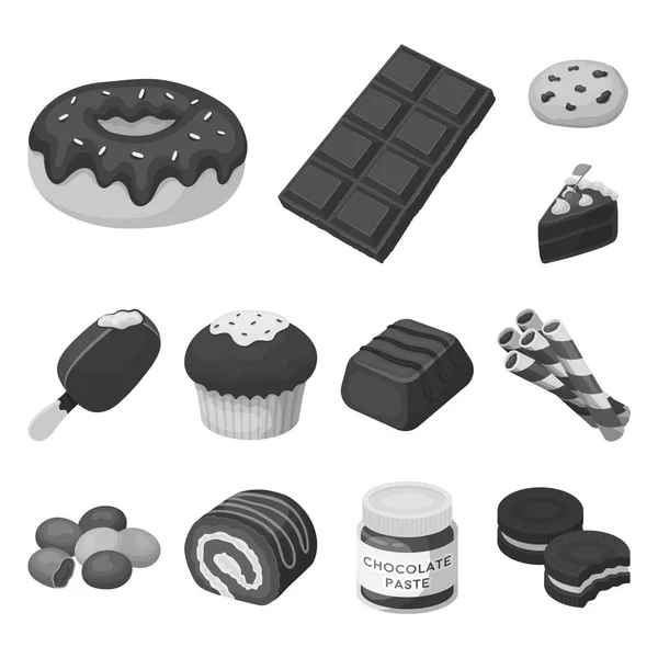 Chocolate Posert iconos monocromáticos en la colección de conjuntos para el diseño. Chocolate y dulces vector símbolo stock web ilustración . — Vector de stock