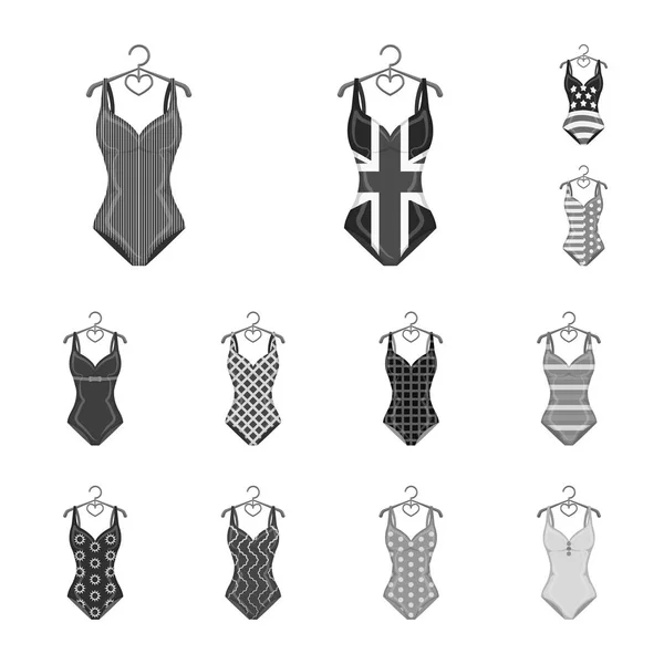 Diferentes tipos de trajes de baño iconos monocromáticos en la colección de conjuntos para el diseño. Accesorios de natación vector símbolo stock web ilustración . — Archivo Imágenes Vectoriales