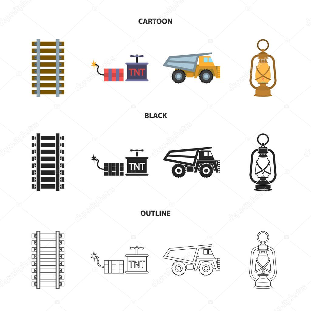 Ryllsy,vzryvchatka, dumper, lantern.Mine set collection icons in cartoon,black,outline style vector symbol stock illustration .