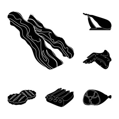 Set koleksiyonu tasarım için farklı et siyah simgeler. Et ürün vektör simge stok web çizimi.