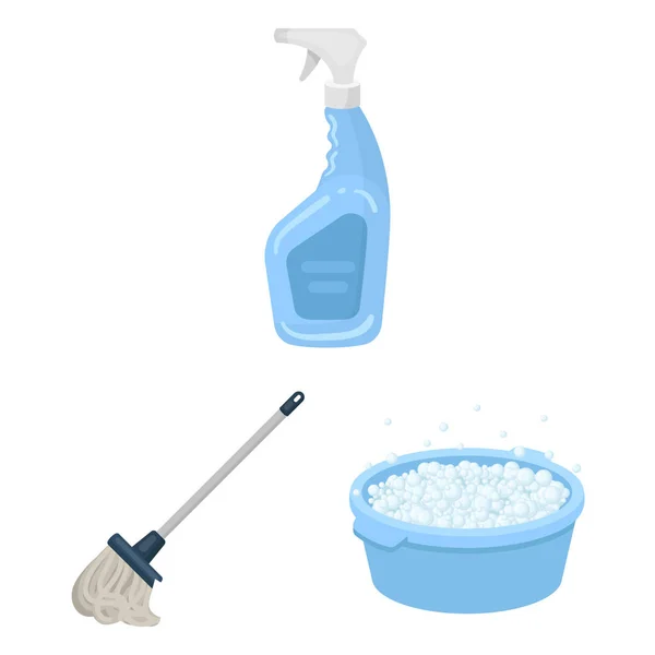 Cleaning and maid cartoon icons in set collection for design. Equipment for cleaning vector symbol stock web illustration. — Stock Vector