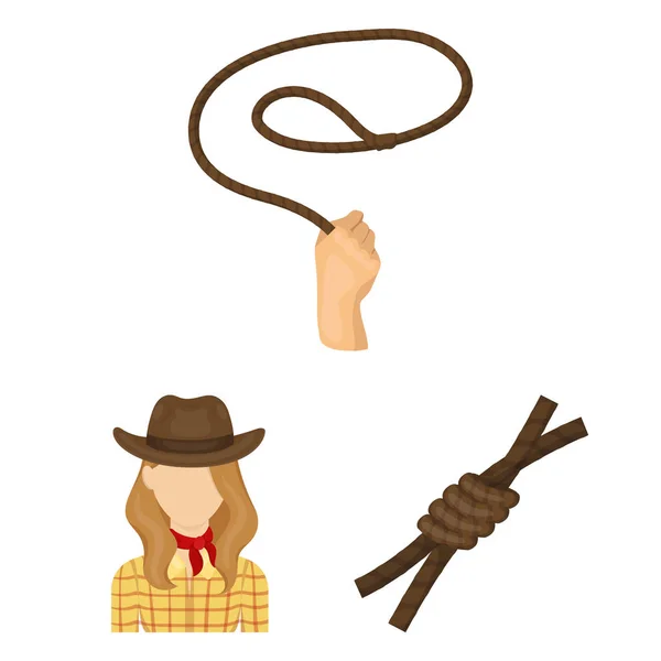 Rodeo, konkurrens tecknad ikoner i set samling för design. Cowboy och utrustning vektor symbol lager web illustration. — Stock vektor