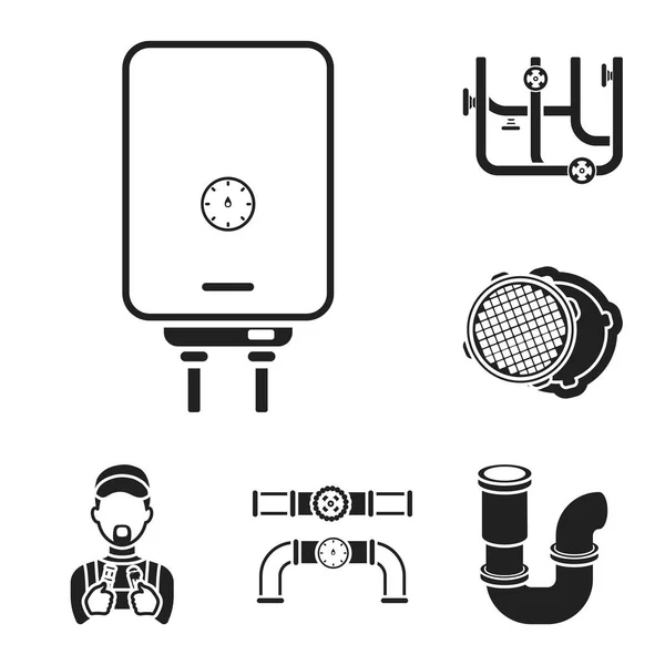 Plomberie, montage icônes noires dans la collection ensemble pour le design. Matériel et outils symbole vectoriel stock illustration web . — Image vectorielle