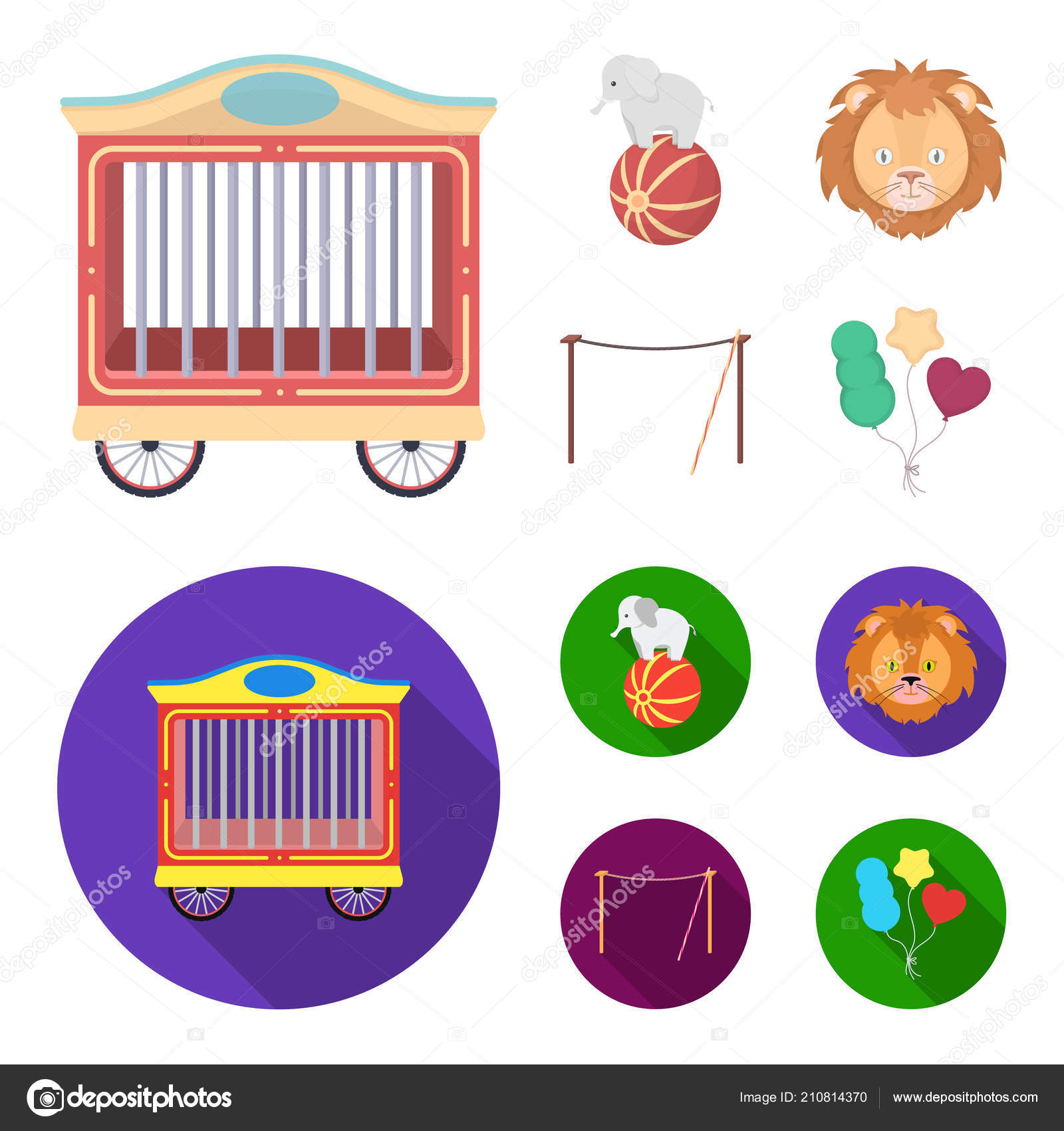 ボール サーカスのライオン りん木 ボールの象 サーカスがフラット スタイル ベクトル シンボル ストック イラスト ストックベクター C Pandavector