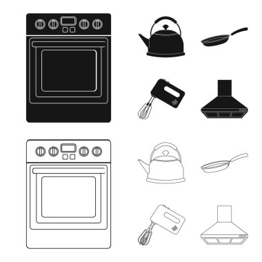 Mutfak ekipmanları siyah, set koleksiyonu tasarım için anahat simgeleri. Sembol stok web illüstrasyon vektör mutfak ve aksesuarları.