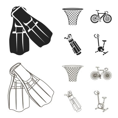 Palet yüzme, basketbol sepeti, net, yarış hologram, golf çantası için. Spor toplama simgeler siyah, anahat stili vektör simge stok çizim web içinde ayarla..