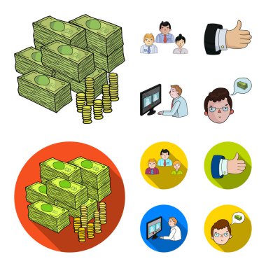 Video konferans, iş düşünceler, okay.Bizneskonferentsiya ve müzakerelerin bir rozet çizgi film, düz stil vektör simge stok çizim web simgeler ayarla.