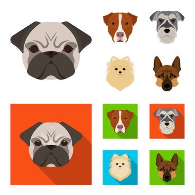 Farklı doğurmak-in köpek ağızlık. Köpek doğurmak Stafford, Spitz, Risenschnauzer, Alman çoban çizgi film, düz stil vektör simge stok çizim web simgeler ayarla.