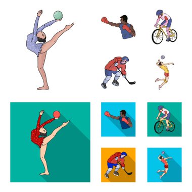 Bisiklet, boks, basketbol, voleybol. Olimpik Spor çizgi film, düz stil vektör simge stok çizim web simgeler ayarla.