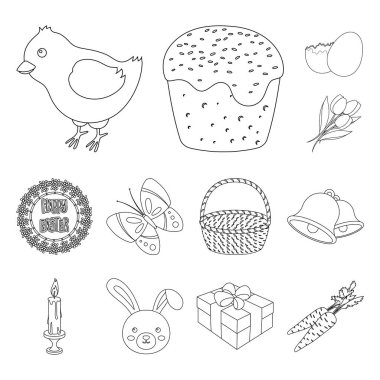 Paskalya set koleksiyonu tasarım için bir Hıristiyan tatil anahat simgeleri olduğunu. Paskalya öznitelikleri sembol stok web illüstrasyon vektör.