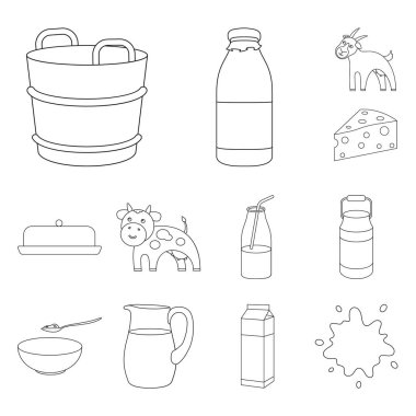 Ürün anahat simgeleri design.Milk ve gıda vektör simge stok web çizim için küme toplama süt.