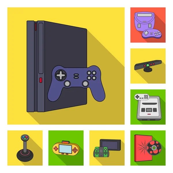 Console de jogos e ícones planos de realidade virtual na coleção de conjuntos para design.Game Gadgets vector symbol stock web illustration . — Vetor de Stock