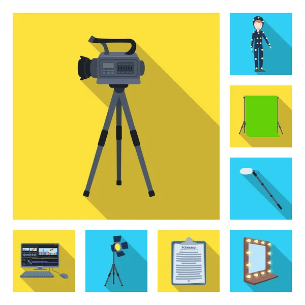 Machen einen Film flache Icons in Set-Sammlung für Design. Attribute und Ausstattung Vektor Symbol Stock Web Illustration. — Stockvektor