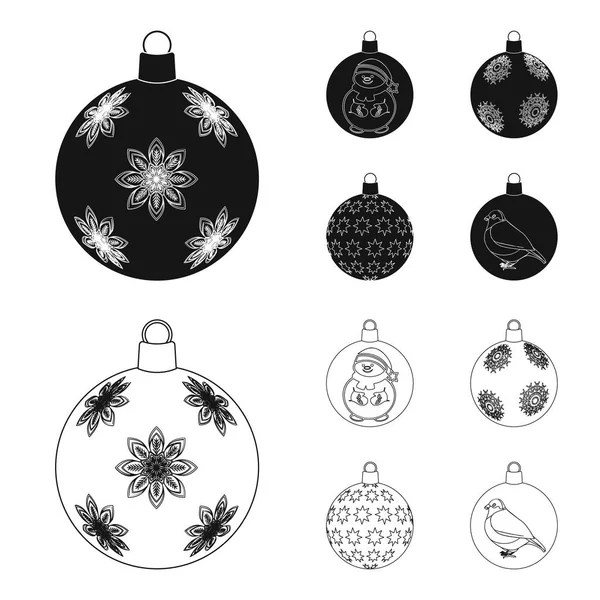 新年おもちゃ黒、アウトラインのアイコン デザインのセットのコレクションです。クリスマス ボールを treevector のシンボル ストック web イラスト. — ストックベクタ