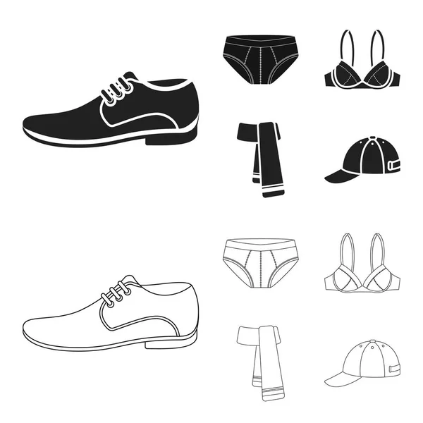 Sapatos masculinos, sutiã, calcinha, cachecol, couro. Conjunto de roupas ícones de coleção em preto, esboço estilo vetor símbolo estoque ilustração web . —  Vetores de Stock