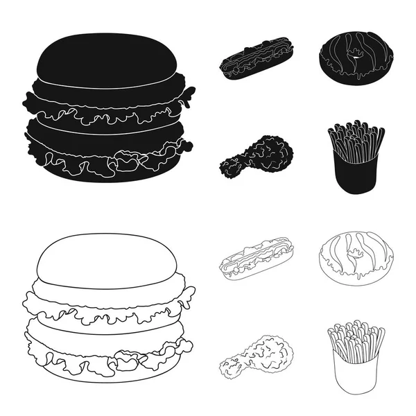 Fast, food, meal, and other web icon in black, outline style.Hamburger, panino, farina, icone nella collezione set . — Vettoriale Stock