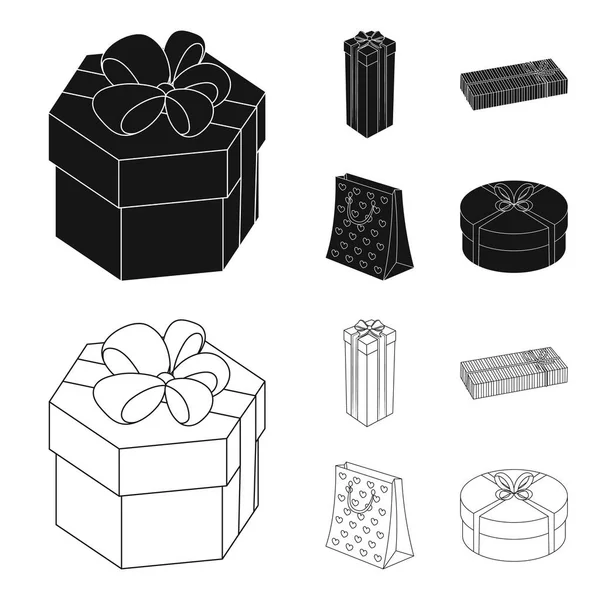 Caja de regalo con arco, bolsa de regalo.Regalos y certificados conjunto de iconos de colección en negro, contorno estilo vector símbolo stock ilustración web . — Vector de stock