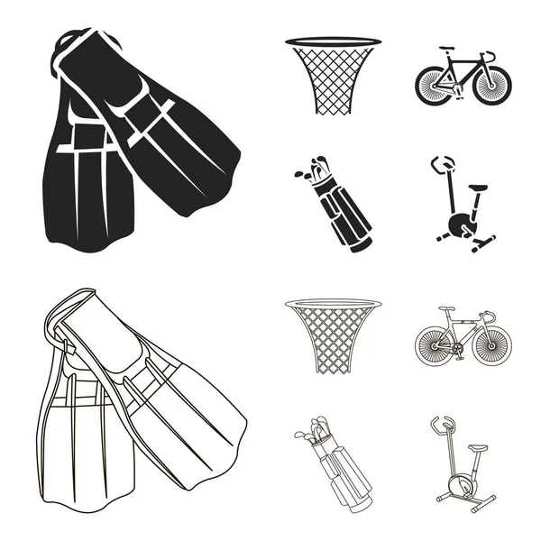 Palet yüzme, basketbol sepeti, net, yarış hologram, golf çantası için. Spor toplama simgeler siyah, anahat stili vektör simge stok çizim web içinde ayarla..