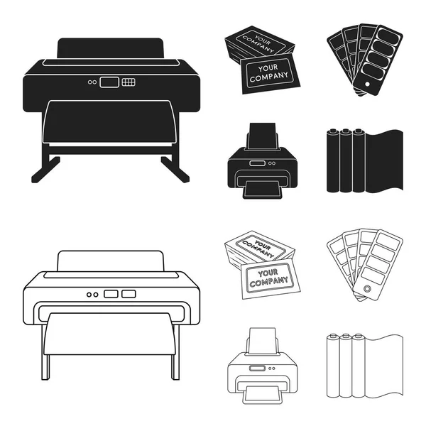 Impresora, tarjeta de crédito, palette.Typography color conjunto colección iconos en negro, contorno estilo vector símbolo stock ilustración web . — Vector de stock