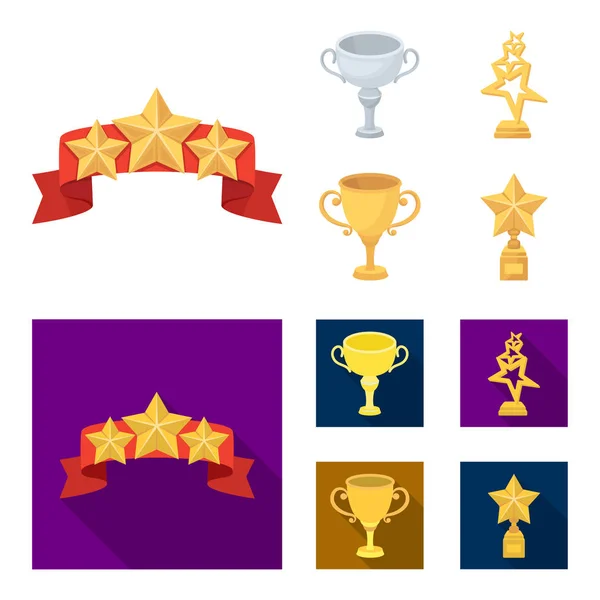 Silver cup for the second place, gold stars on the stand, a cup with a star, a gold cup.Awards and trophies set collection icons in cartoon, flat style vector symbol stock illustration web . — стоковый вектор