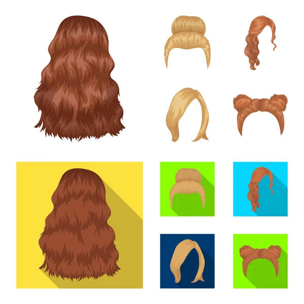 Blond with a bunch, red wavy and other types of hair. Back hair set collection icons in cartoon,flat style vector symbol stock illustration web. — Stock Vector