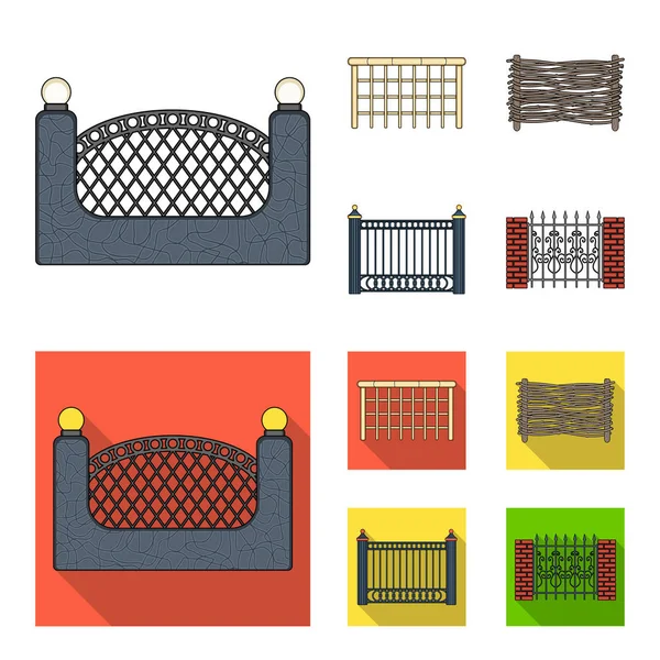 Metal ve tuğla, ahşap çit çit. Farklı bir çit toplama simgeler çizgi film, düz stil vektör simge stok çizim web ayarla..