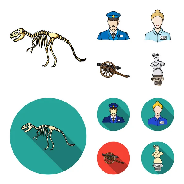 Guard Guide Statue Gun Museum Set Collection Icons Cartoon Flat — Stock Vector