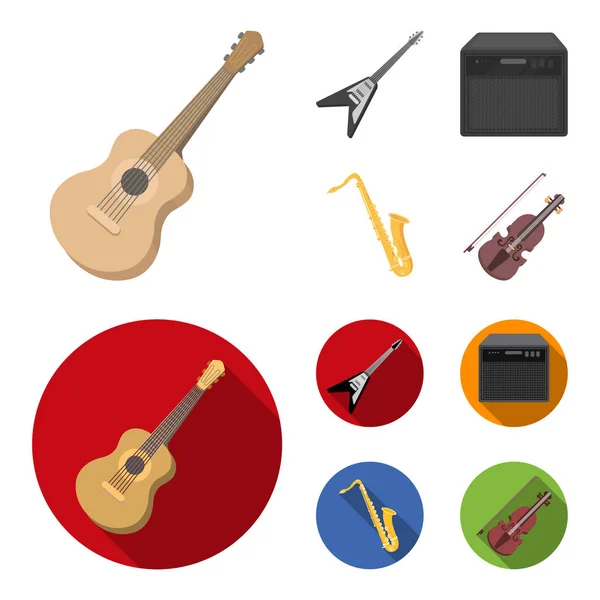 E-Gitarre, Lautsprecher, Saxophon, Geige. Musikinstrumente setzen Sammlungssymbole in Cartoon, Flat Style Vektor Symbol Stock Illustration Web. — Stockvektor