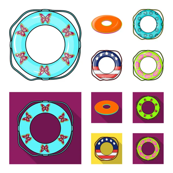 Çok renkli Yüzme daire çizgi film, set koleksiyonu tasarım için düz simgeler. Farklı lifebuoys sembol stok web illüstrasyon vektör.
