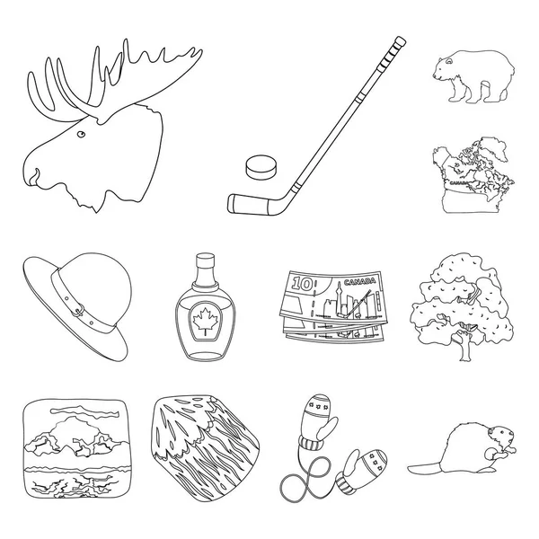 Ülke Kanada anahat simgeleri set koleksiyonu tasarım için. Kanada ve dönüm noktası sembol stok web illüstrasyon vektör.