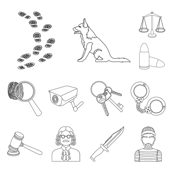 Hapishane ve set koleksiyonu tasarım için criminaloutline simgeler. Hapishane ve öznitelikleri sembol stok web illüstrasyon vektör.