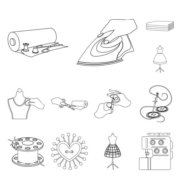 Atelier en apparatuur overzicht pictogrammen in set collectie voor design. Naaien voor bovenkleding vectorillustratie symbool voorraad web. — Stockvector