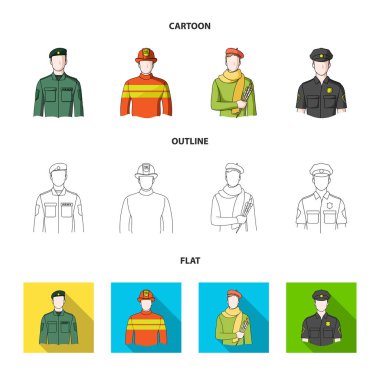 Askeri, itfaiyeci, sanatçı, polis. Meslek koleksiyonu Icons set çizgi film, anahat, düz stil vektör simge stok çizim web.