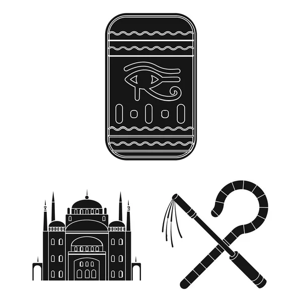 Ókori Egyiptom black ikonok beállítása gyűjtemény a design. A fáraó uralkodása szimbólum állomány honlap illusztráció vektor. — Stock Vector