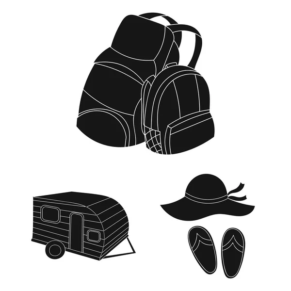 Familjesemester svart ikoner i set insamling för design. Rekreation och utrustning. vektor symbol lager web illustration. — Stock vektor