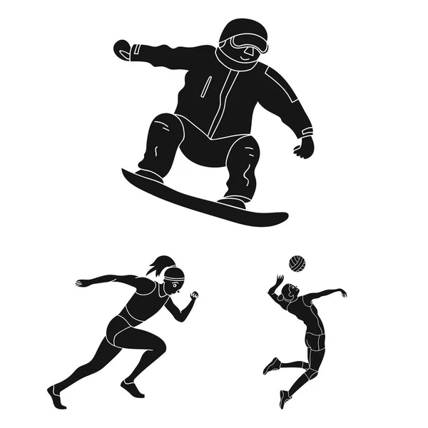 Different kinds of sports black icons in set collection for design. Athlete, competitions vector symbol stock web illustration. — Stock Vector