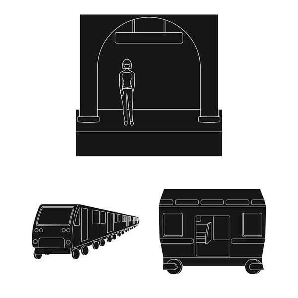 Metro, metro negro iconos en la colección de conjuntos para design.Urban vector transporte símbolo stock web ilustración . — Archivo Imágenes Vectoriales