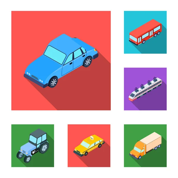 Diferentes tipos de iconos planos de transporte en la colección de conjuntos para el diseño. Coche y barco vector isométrico símbolo stock web ilustración . — Archivo Imágenes Vectoriales