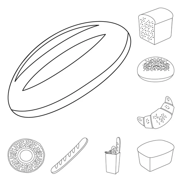 Tipos de iconos de contorno de pan en la colección de conjuntos para el diseño. Panadería productos vector símbolo stock web ilustración . — Vector de stock