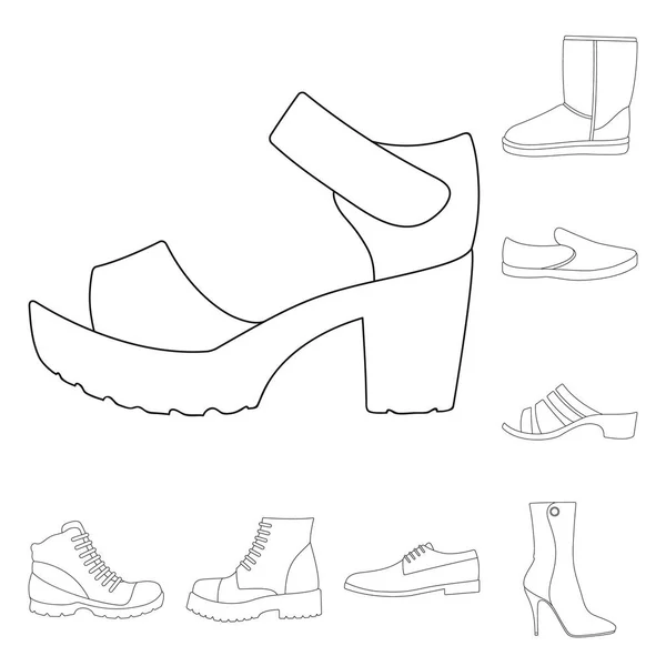 Різні взуття окреслюють піктограми в наборі колекції для дизайну. Чоловіче та жіноче взуття Векторний символ стокова веб-ілюстрація . — стоковий вектор